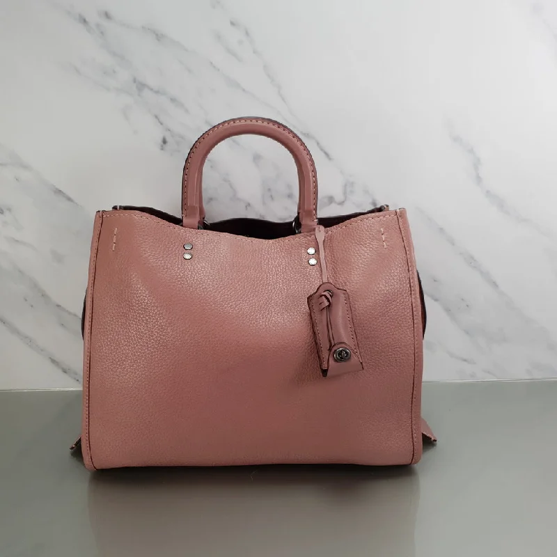 Coach 1941 Rogue 31 in Dusty Rose Pink Mixed Leather with Burgundy Suede - Pebbled Leather Handbag