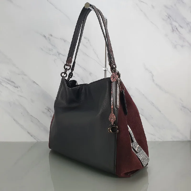 Coach Dalton 31 with Snakeskin & Suede in Black, Burgundy & Pink - Handbag Shoulder Bag