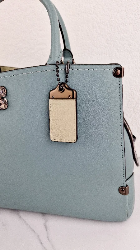 Coach Mason Carryall in Sage Pale Blue Green Smooth Leather Snakeskin Handbag - Coach 38717