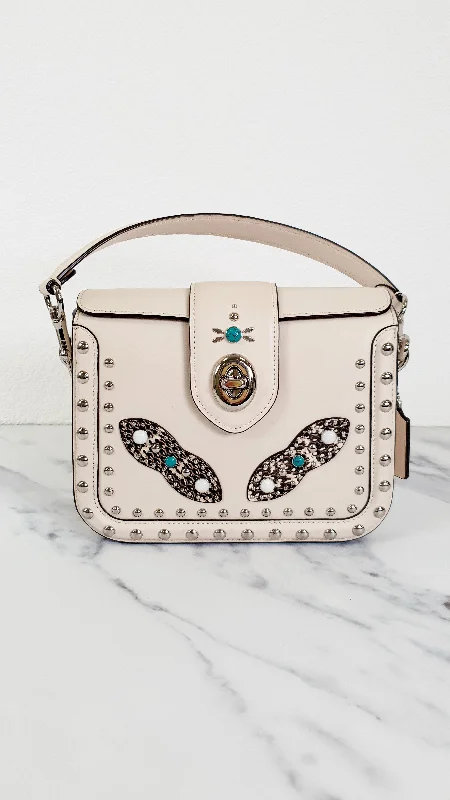 Coach Page Crossbody Bag in Chalk Smooth Leather With Western Rivets and Snakeskin - Handbag - Coach 86731