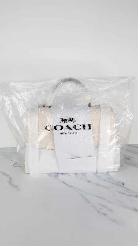 Coach Parker 32 Tophandle Carryall in Chalk Colorblock Beechwood with Snakeskin Details & C Chain - Handbag Exotic Crossbody Bag Coach 73969