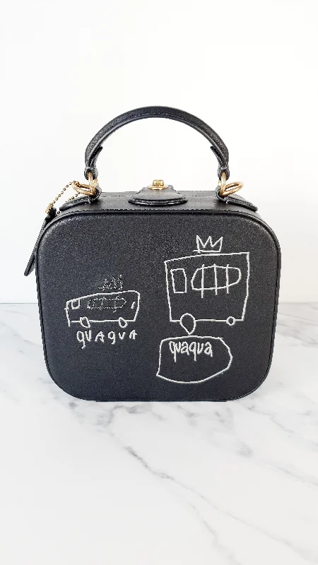 Coach x Jean-Michel Basquiat Square Bag with Banana artwork - Smooth Black Leather Crossbody Bag Handbag - Coach 6898