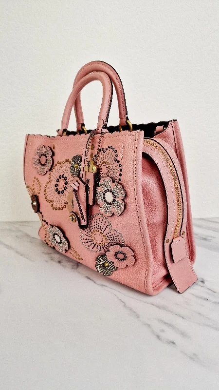 Coach 1941 Rogue 31 in Peony Pink With Snakeskin Tea Roses & Rivets - Handbag With Flowers - Coach 26890