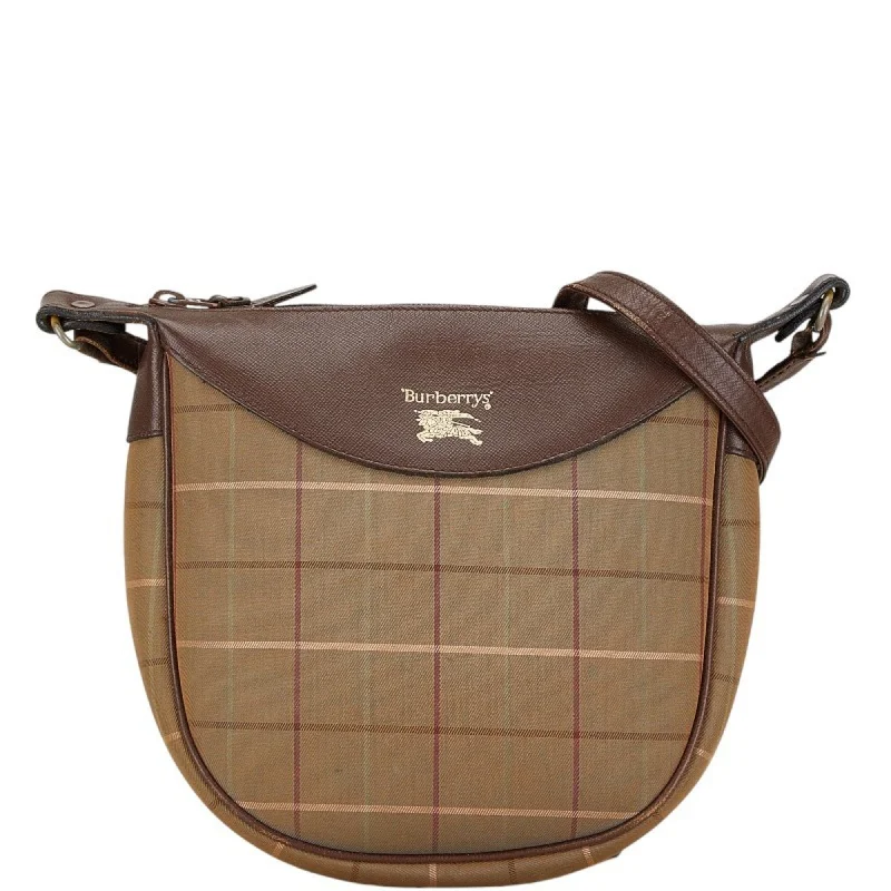 Burberry Check Shoulder Bag Khaki Brown Canvas Leather Women's BURBERRY