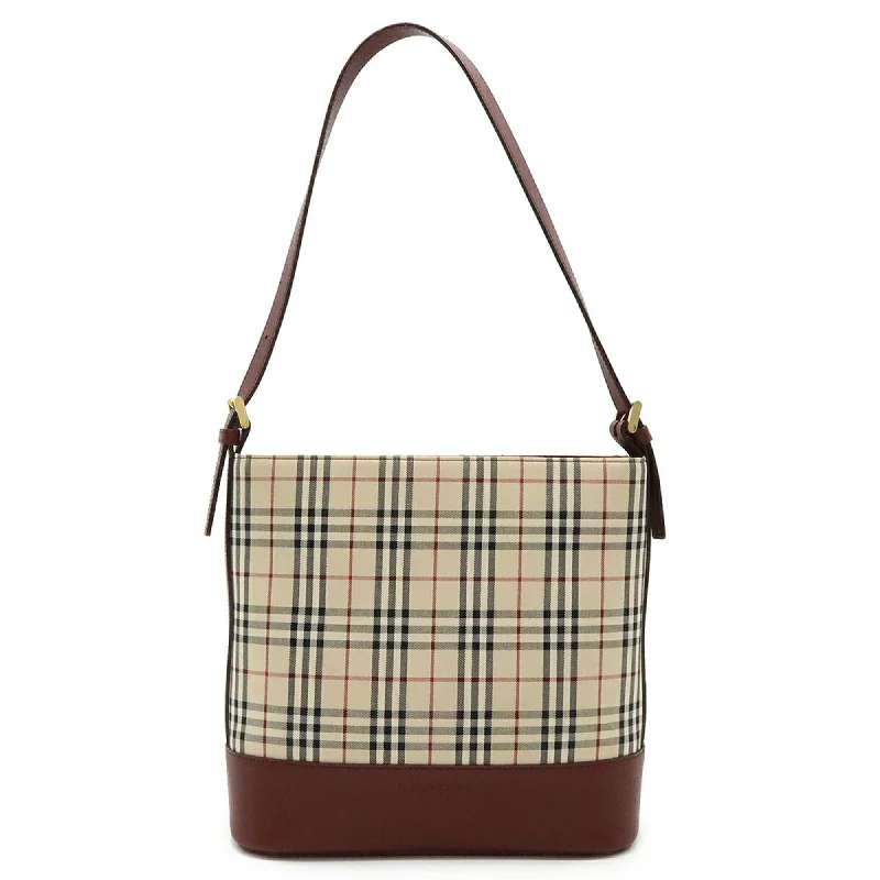 BURBERRY Nova Check Pattern Shoulder Bag Canvas Leather Bordeaux Red Beige