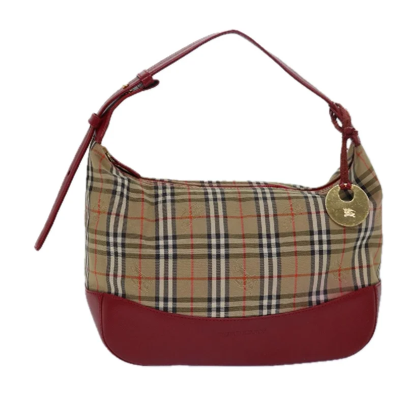 BURBERRY Nova Check Shoulder Bag Canvas Enamel Red  77831