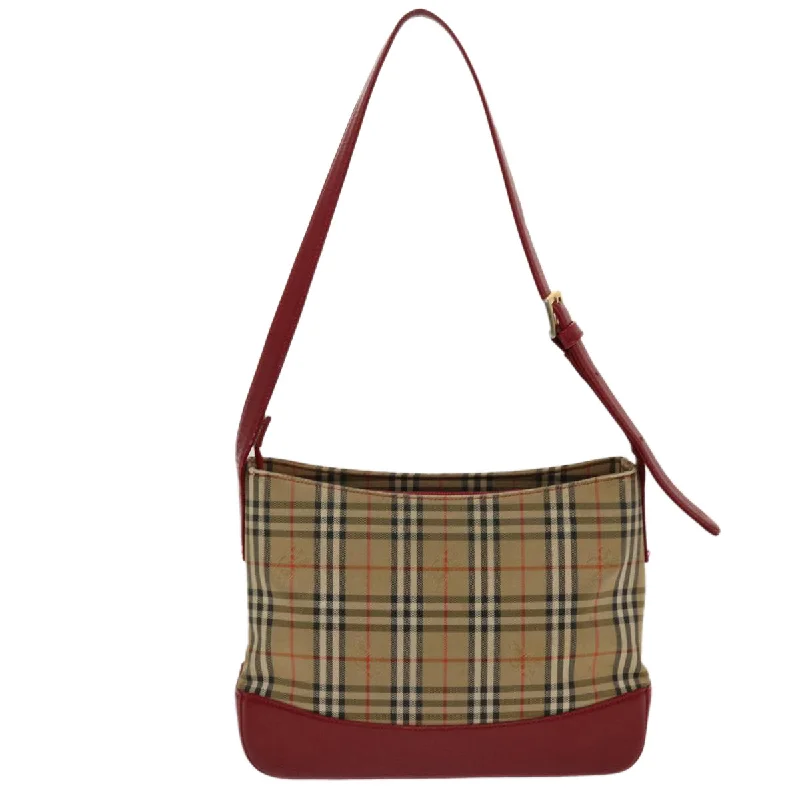 BURBERRY Nova Check Shoulder Bag Canvas Leather Beige Red  49093