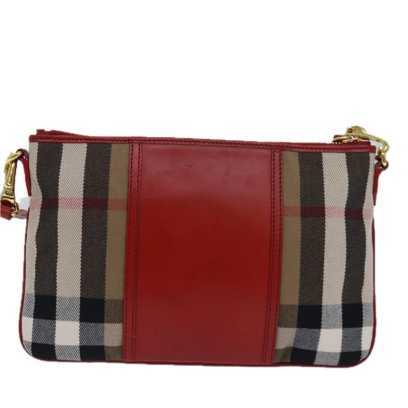 BURBERRY Nova Check Shoulder Bag Canvas Leather Red Beige  77800