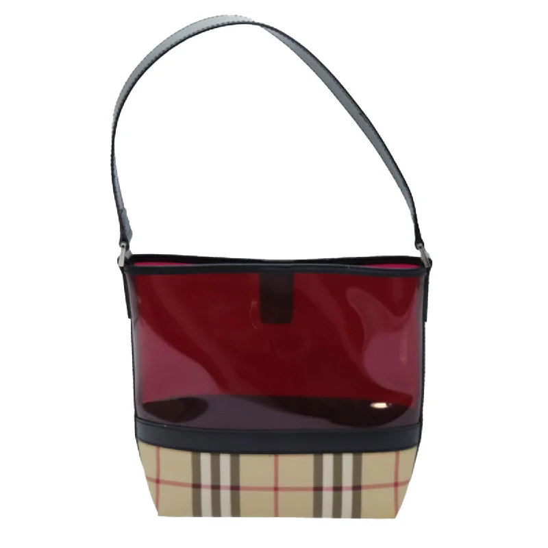 BURBERRY Nova Check Shoulder Bag Coated Canvas Vinyl Beige Red  72405