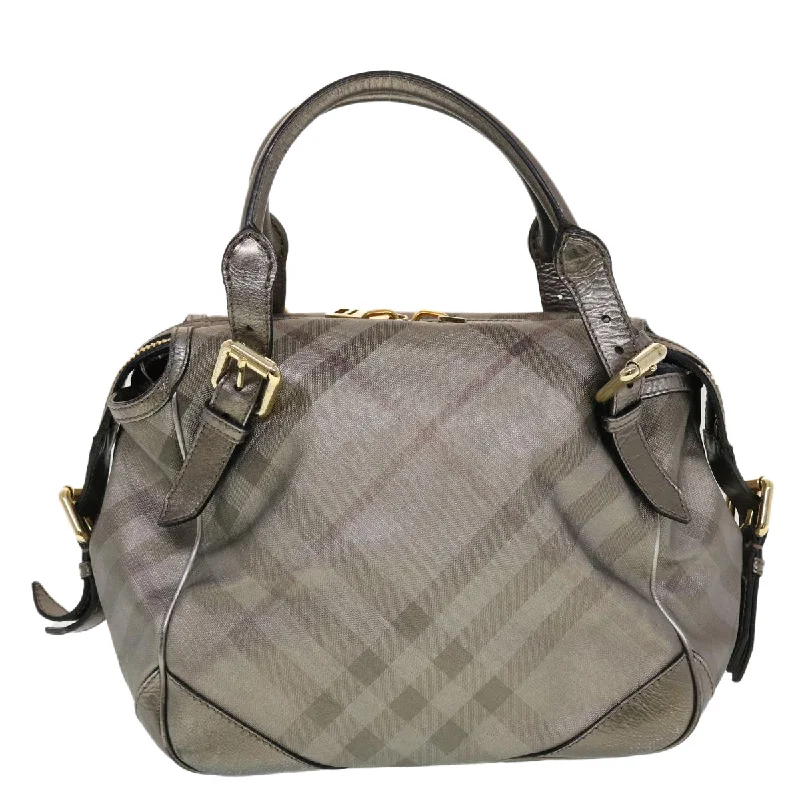 BURBERRY Nova Check Shoulder Bag Leather Silver  am4544