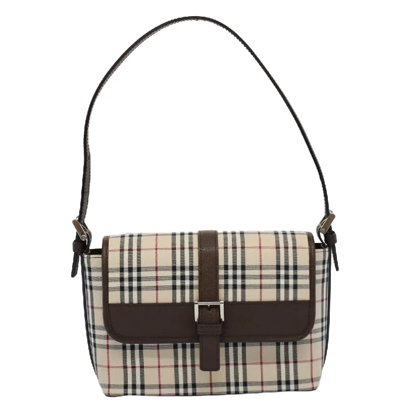 BURBERRY Nova Check Shoulder Bag Nylon Canvas Beige  am5185