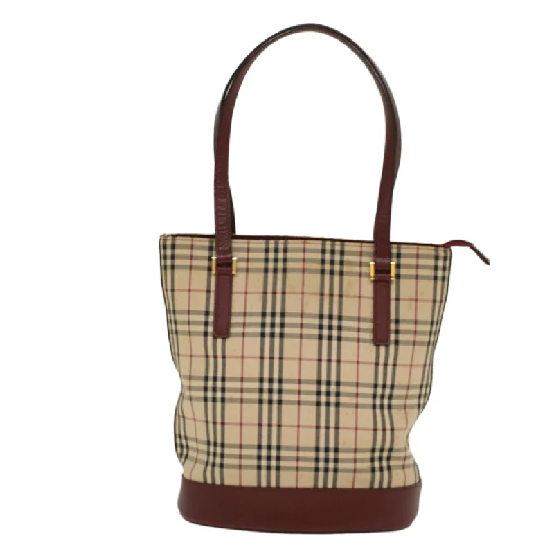 BURBERRY Nova Check Shoulder Bag Nylon Leather Beige Wine Red  52038