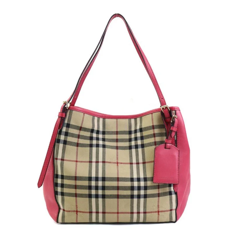 Burberry Shoulder Bag Nylon Canvas Leather Pink x Beige Women's 55728g