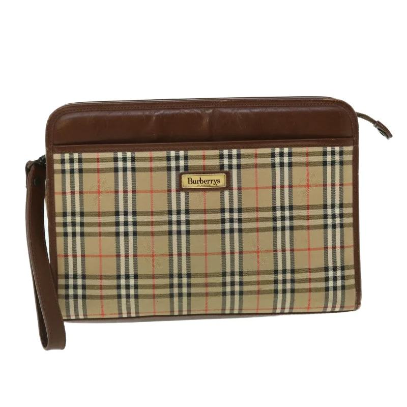 BURBERRYSs Nova Check Clutch Bag Canvas Leather Brown Beige  bs7696