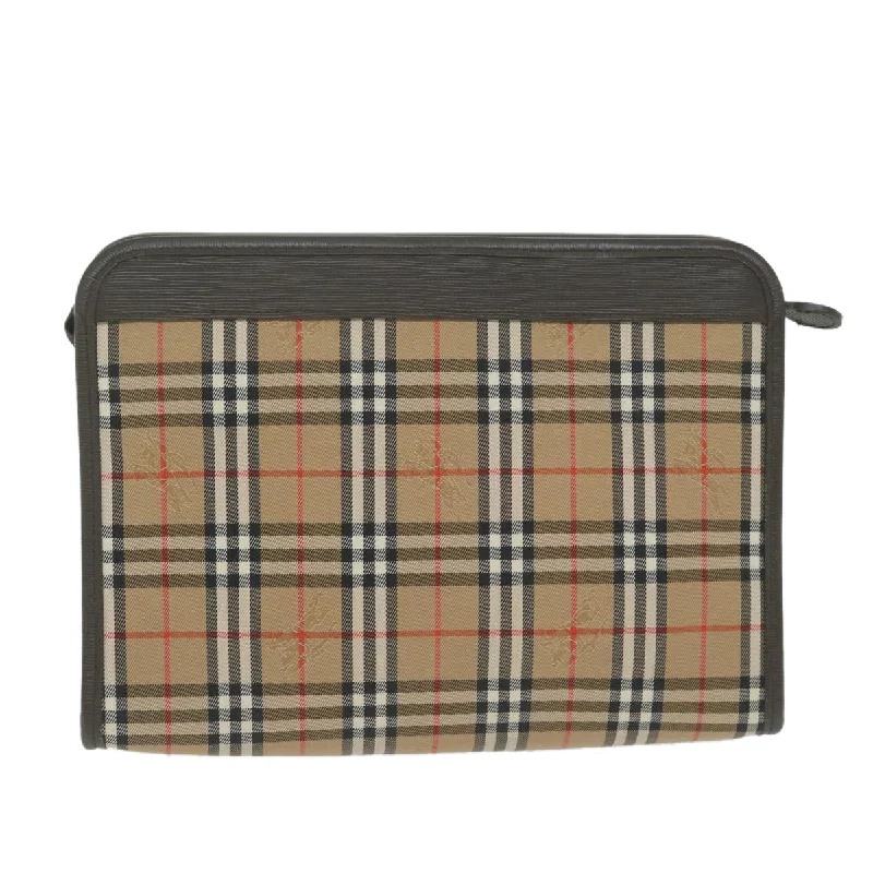 BURBERRYSs Nova Check Clutch Bag Nylon Canvas Beige  ac2673