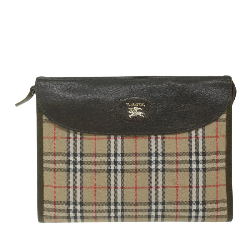 BURBERRYSs Nova Check Clutch Bag Nylon Canvas Beige  hk1022