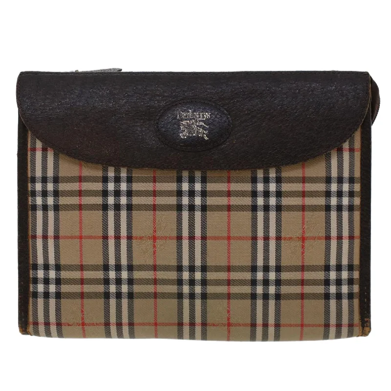 BURBERRYSs Nova Check Clutch Bag Nylon Leather Beige  am4674